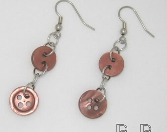Dark Copper Tone Button Dangle Earrings