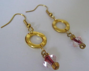 Gold and Red Dangle Earrings