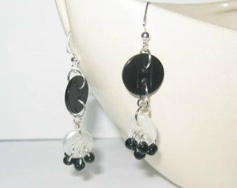 Black and White Beaded Buttons Dangle