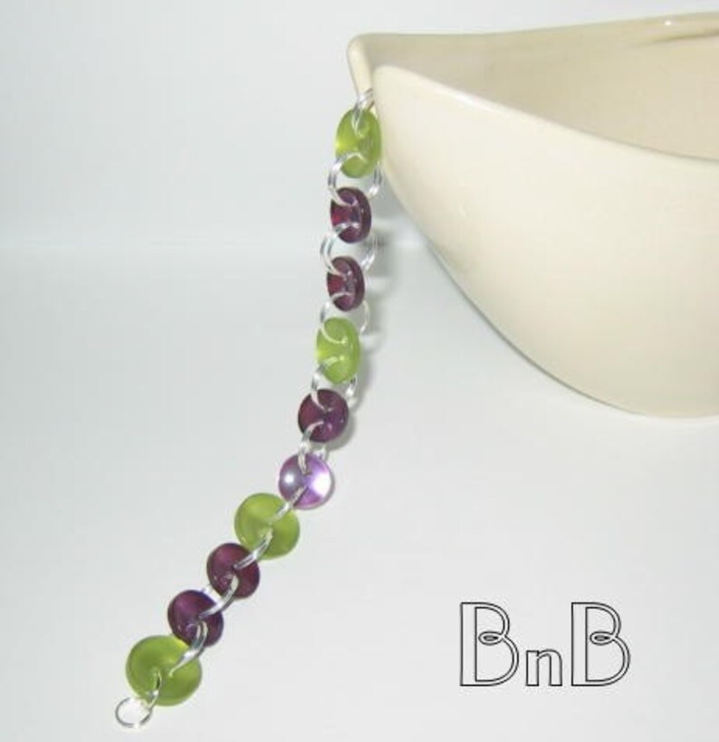 Lime Green and Grape Purple Button Bracelet image 2