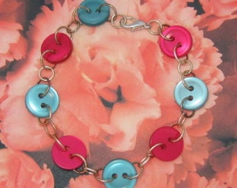 Shimmery Turquoise and Magenta buttoned bracelet