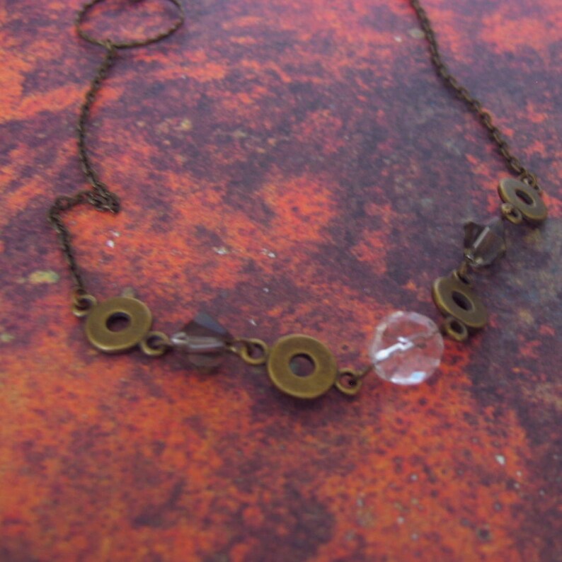 Long Antiqued Bronze Necklace Funky Links and Faceted Beads image 2