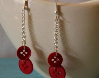 Wine Red Buttons Dangling Duster Earrings