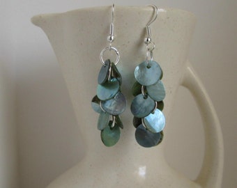 Shimmery Water Blue Shell Dangle Earrings