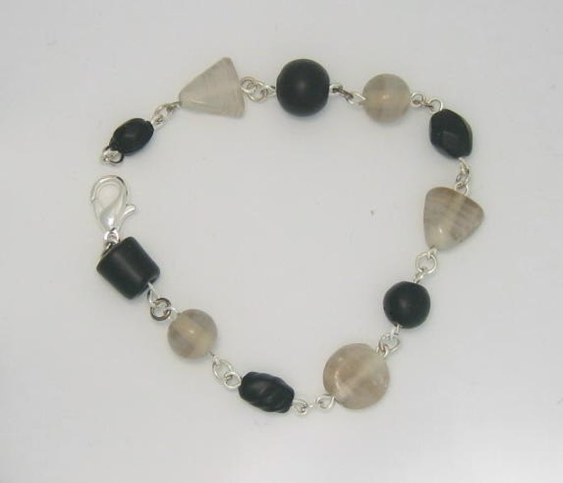 Matte Black and White Beaded Bracelet image 2