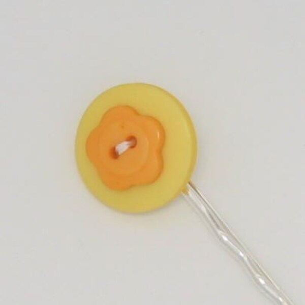 Fun New Lolli-Pin - Yellow Flower Button  Bobby Pin