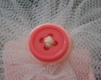 Pink Headband - Buttoned Tulle Sweet and Girly Toddler