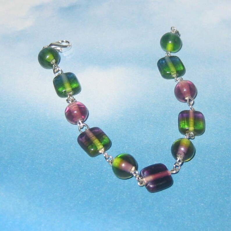 Moss Amethyst and Ocean Glass Beaded Bracelet image 3