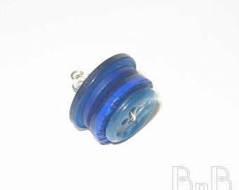 Multi Blues Button Pendant with Organza Necklace