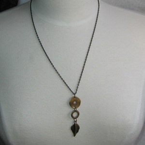 Antiqued Bronze Necklace Dangling Leaf Pendant image 4