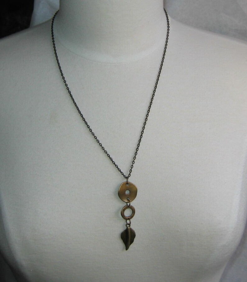 Antiqued Bronze Necklace Dangling Leaf Pendant image 4