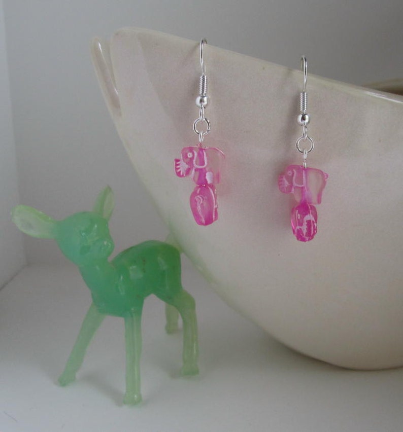 Super Cute Bubblegum Pink Elephant Earrings image 2