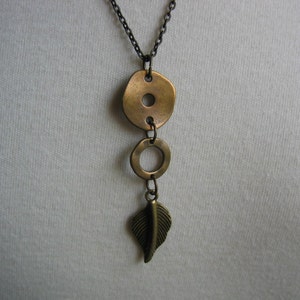 Antiqued Bronze Necklace Dangling Leaf Pendant image 1