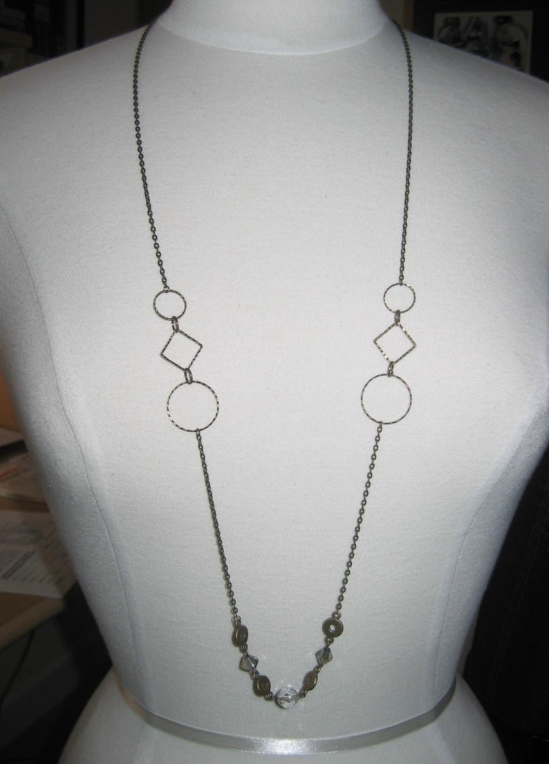 Long Antiqued Bronze Necklace Funky Links and Faceted Beads image 3