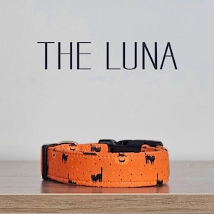 Handmade Dog Collar-Orange Black cat pumpkin Polkadot Halloween Pattern Durable Collar for Pets-&#39;The Luna&#39;Collar for Puppies,Dogs, and Cats.