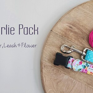 Collar+Leash+Flower Package.The Girlie Pack Handmade Pick Any size, design Durable Collar Pets Collar for Puppies,Dogs, and Cats.