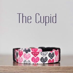 Handmade Dog Collar: Pink Geometric Heart Fabric & Nylon - &#39;The Cupid&#39;