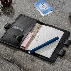 Funda de diario de cuero personalizada, Funda de cuaderno grabada, Funda de diario con bolsillos, Funda de agenda de cuero, Cuaderno de cuero recargable A4