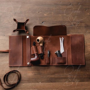Leather pipe case, Travel pipe pouch, Case for pipe, Leather pipe roll, Tobacco case,Pipe holder,Pipe roll bag,Anniversary gifts for husband