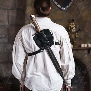 LARP sword holder, Sword back harness, Back sword sheath, Larp sword frog, Medieval sword belt, Leather sword sheath, Sword strap