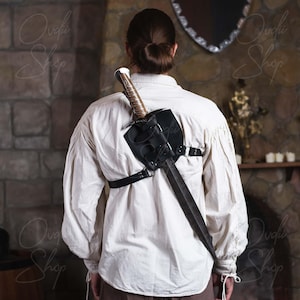 Leather back sword strap, Sword holder for back, Leather longsword scabbard, Leather back scabbard, Sword back sheath, Back sword sling