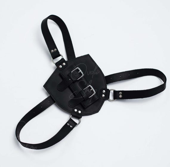 HiiFeuer Medieval Faux Leather Double Back Sword Frog, Mercenary Adjustable Sword Holster, Middle Ages Back Sword Holster (Black A
