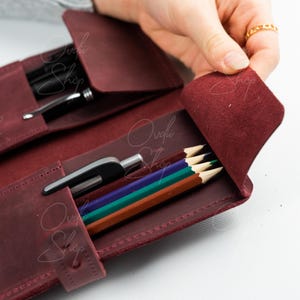 Personalisierte Federmäppchen, Federmäppchen aus Leder, Bleistifthalter aus Leder mit Gravur, Roll-Up-Federmäppchen, Künstlerrolle aus Leder