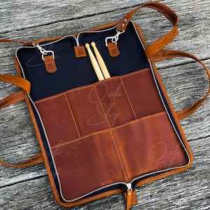 Bolsa de baqueta de cuero, Bolsa de baqueta personalizada, Caja de baqueta personalizada, Accesorios para baterista, Accesorios de batería, Baqueta de cuero