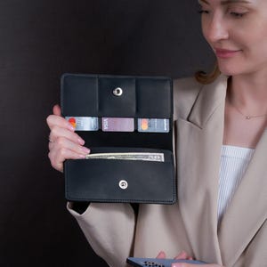 Cartera larga de cuero personalizada, Cartera plegable de cuero personalizada, Cartera larga de cuero genuino para mujer, Cartera de cuero hecha a mano, Cartera grabada