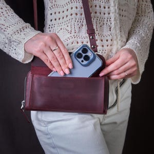 Cartera bandolera de piel, Monedero bandolera de piel, Cartera de piel con correa, Cartera de piel para teléfono, Funda bandolera para teléfono con cartera