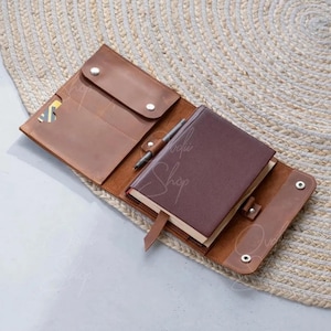 Personalized leather book cover, Custom size book cover, Book cover with pockets, Leather book case with initials, Book protector sleeve