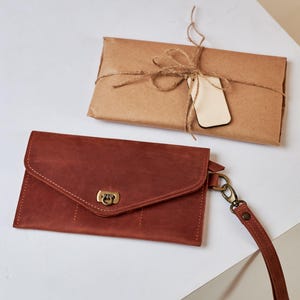 Cartera de cuero para la muñeca, Cartera de cuero personalizada, Cartera de cuero personalizada larga, Cartera con cordón para la muñeca, Cartera de cuero personalizada para mujer