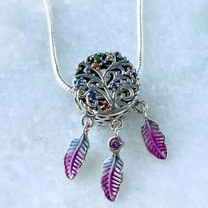 Sterling Silver Dreamcatcher Necklace, Boho Pendant, Feather Jewelry Gift, Native Charm, Silver Chain , Gift for Her, Minimalist Necklace.