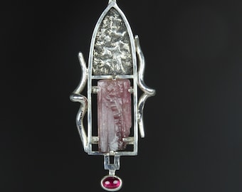 Pink Tourmaline, Silver Gothic Cathedral Pendant