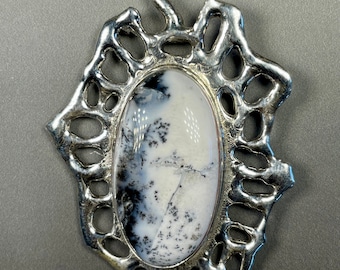 Dendritic Agate, Sterling Silver Pendant. Sterling silver chain, length of your choice, included.