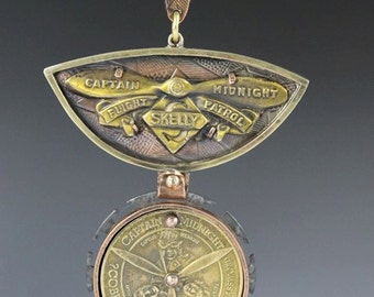 Bronze/Copper Spinning Pendant/Pin, "Captain Midnight".