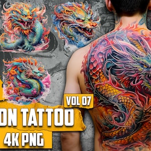 95 Dragon Tattoo Designs (PNG & TRANSPARENT Files)-4K - Vol 07