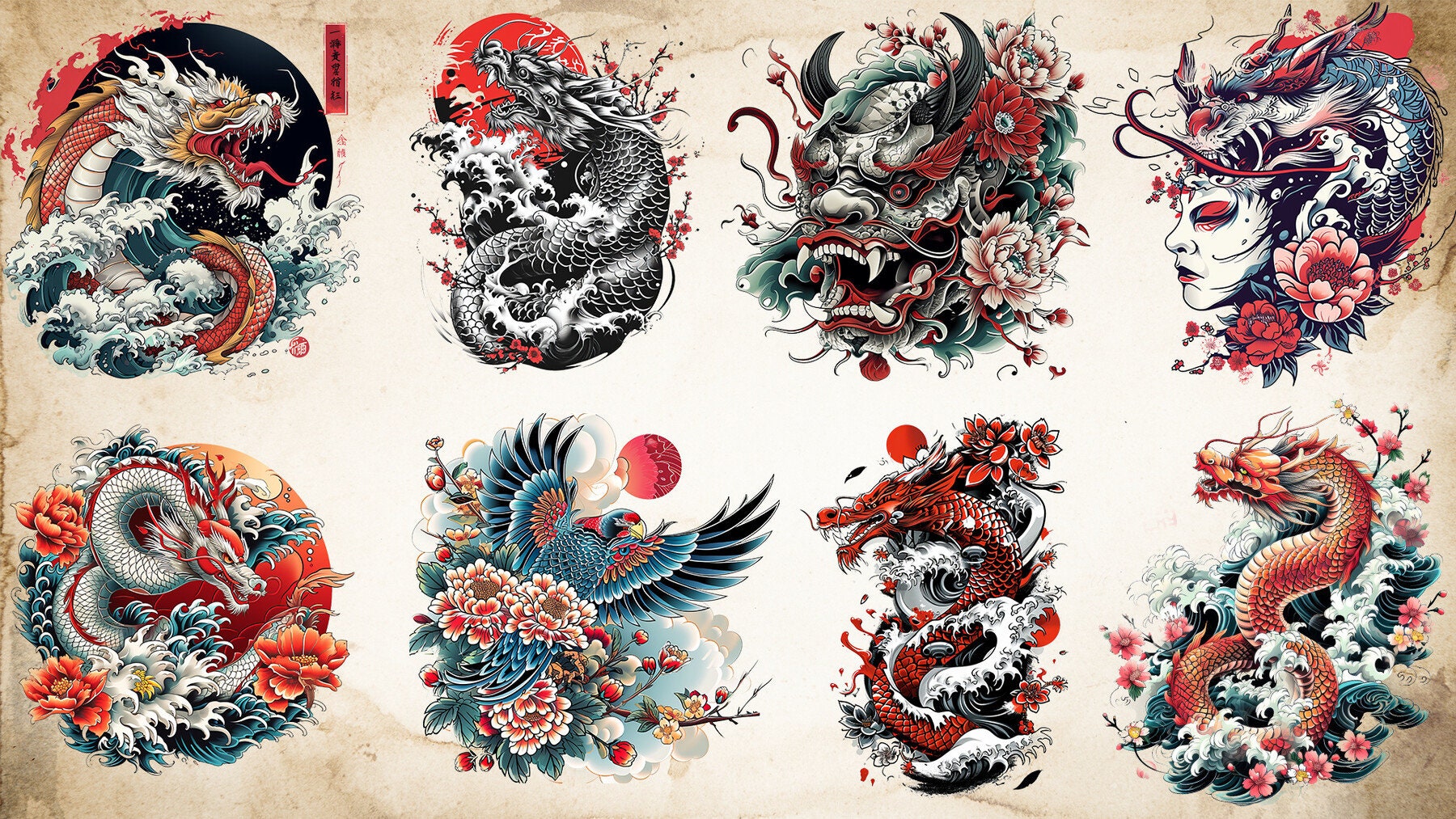 Japanese Style Tattoo Art 洋書 125 Japanese Art Tattoo Style (PNG Files)-4k- High Quality