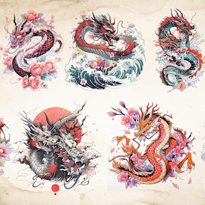 125 Dragons. Tattoo Style. Download. Printable. Personal, and commercial use.