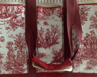 Red Toile Country Travel, Craft, Garden and Baby Tote Bag, for Knitting and all Craft Projects