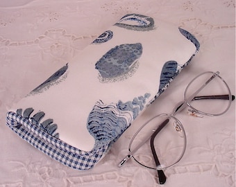 Sea Shell Eyeglass, Sunglass, or Gadget Case Holder In Blue and White