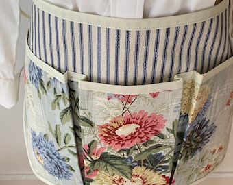 Shabby Chic Garden, Crafting, Vendor, and Cooking Apron Ticking Blue Last One