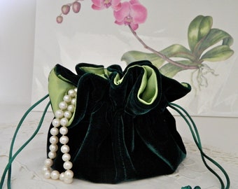 Emerald Green Velvet Jewelry Pouch for Travel or Home Use