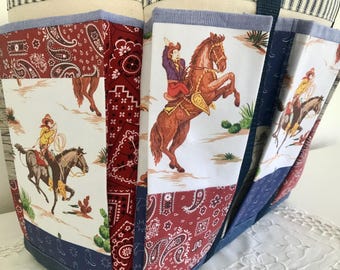Western Cowboy Diaper Tote Bag: Handmade Cotton Canvas, 8 Pockets