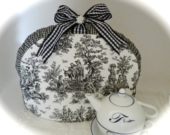 Black and White Toile Rustic Country Tea Cozy Toile de Jouy Coffee Press Cozy