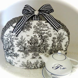 Reserved Order for Alberta.   Black and White Toile Tea Cozy: Rustic Country Style or Coffee Press Cosey
