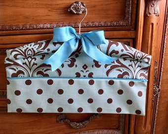 Travel or Home Closet Hanger Safe in Damask Turquoise and Brown