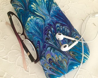 Marbled water color in Turquiose Eyeglass , Sunglass, or Gadget Holder Carrier