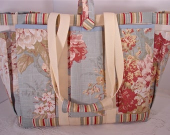 Shabby Chic Cabbage Rose Tote Bag for Travel, Crafts, Garden, Overnight, Baby or Knitting