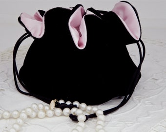 Black Velvet Jewelry Pouch for Travel or Home Use